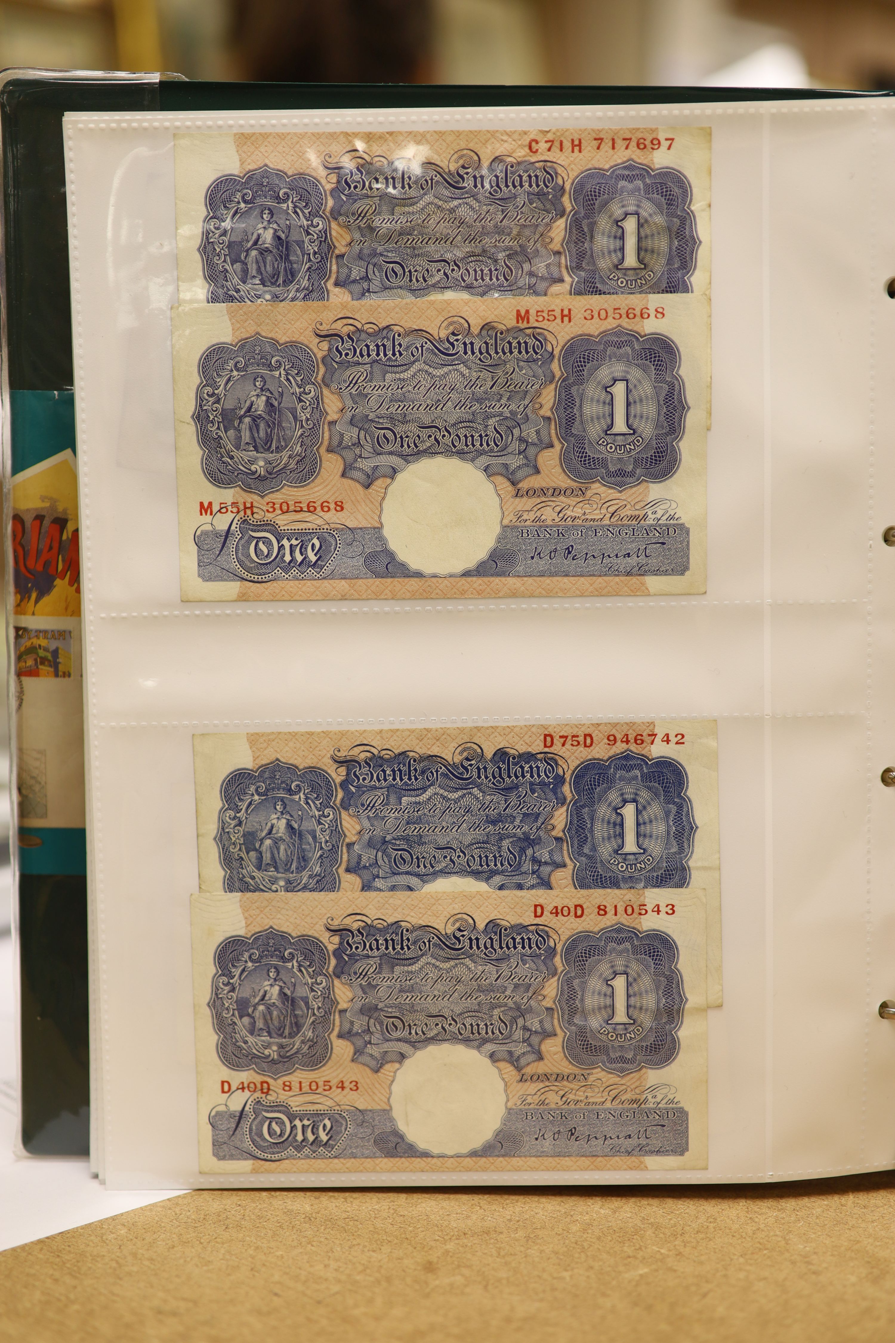 A collection of Bank of England and Scottish banknotes to include: 21 QEII 10 shillings, 14 O'Brien and Beale 10 shillings, 1 Peppiatt 10 shillings, 4 Hallam one pound notes, 18 O'Brien or Beale one pound notes, 8 Peppia
